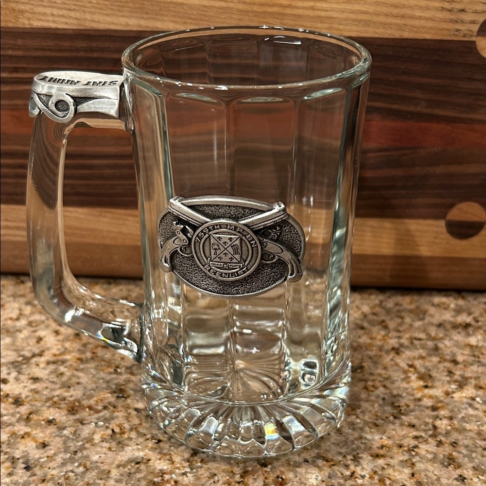 Clear Glass Beer Mug with Pewter Emblem